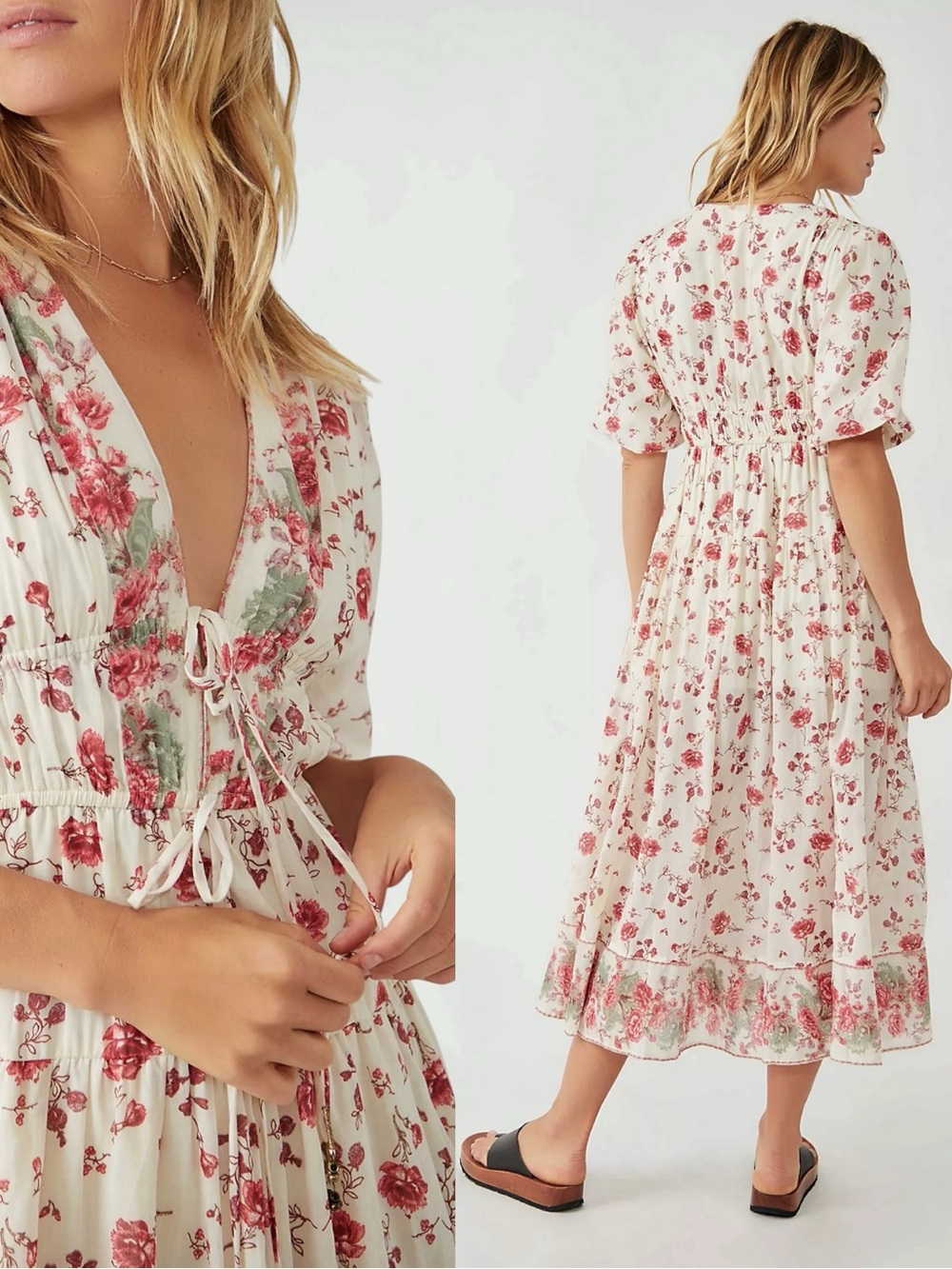 Free People Lysette Maxi Dress in Tea Combo Small Bohemian Gypsy Indian Cotton - Picture 5 of 15